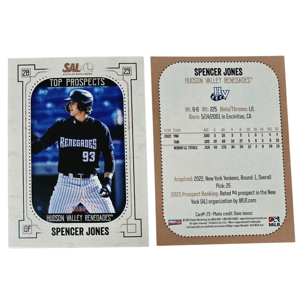 25x Spencer Jones 2023 Choice SAL Top Prospects #23 Yankees Prospect Card Lot